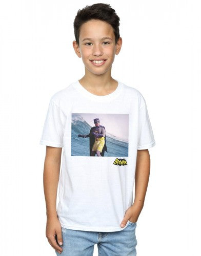 White - Back - DC Comics Boys Batman TV Series Surfing Logo T-Shirt