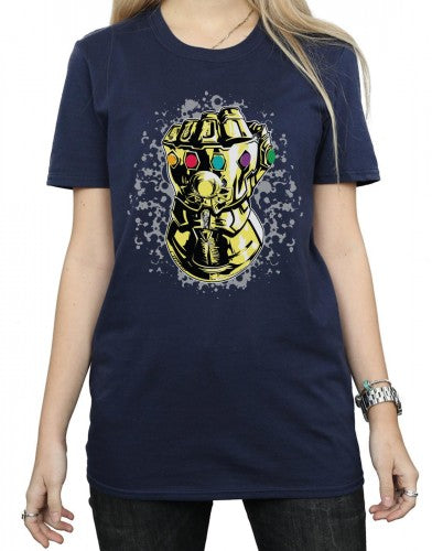 Navy Blue - Side - Marvel Womens-Ladies Avengers Infinity War Thanos Fist Cotton Boyfriend T-Shirt