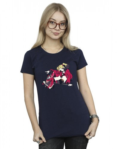 Navy Blue - Back - DC Comics Womens-Ladies Harley Quinn Rollerskates Cotton T-Shirt