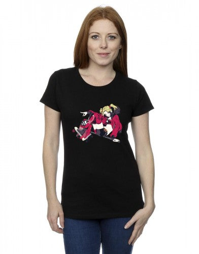 Black - Back - DC Comics Womens-Ladies Harley Quinn Rollerskates Cotton T-Shirt
