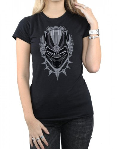 Black - Side - Marvel Womens-Ladies Black Panther Head Cotton T-Shirt