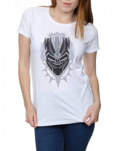 White - Side - Marvel Womens-Ladies Black Panther Head Cotton T-Shirt