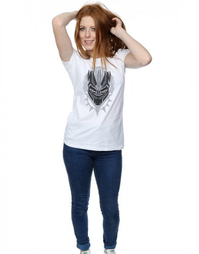 White - Lifestyle - Marvel Womens-Ladies Black Panther Head Cotton T-Shirt