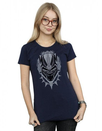 Navy Blue - Back - Marvel Womens-Ladies Black Panther Head Cotton T-Shirt