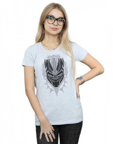 Sports Grey - Back - Marvel Womens-Ladies Black Panther Head Cotton T-Shirt