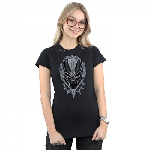 Black - Back - Marvel Womens-Ladies Black Panther Head Cotton T-Shirt