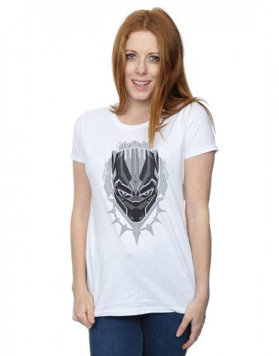White - Back - Marvel Womens-Ladies Black Panther Head Cotton T-Shirt