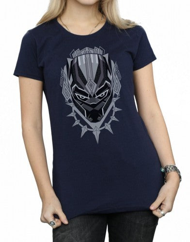 Navy Blue - Side - Marvel Womens-Ladies Black Panther Head Cotton T-Shirt