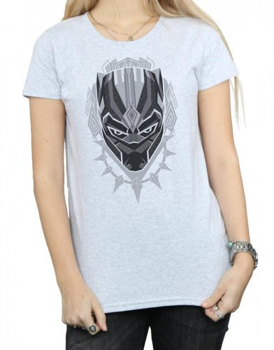 Sports Grey - Side - Marvel Womens-Ladies Black Panther Head Cotton T-Shirt