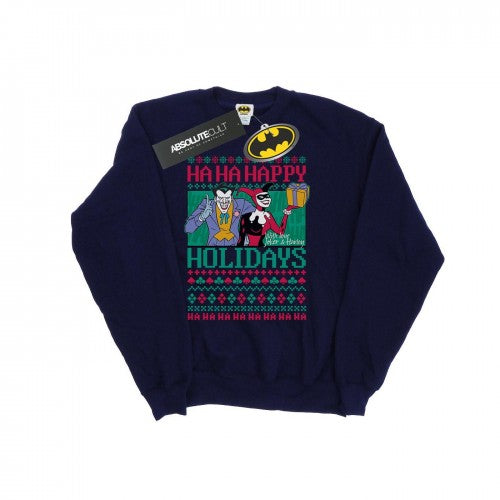 Front - DC Comics Mens Joker And Harley Quinn Ha Ha Happy Holidays Cotton Sweatshirt