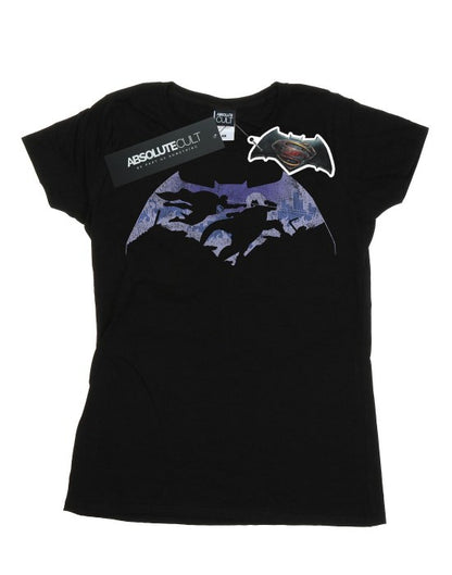 Front - DC Comics Womens/Ladies Batman v Superman Battle Silhouette Cotton T-Shirt
