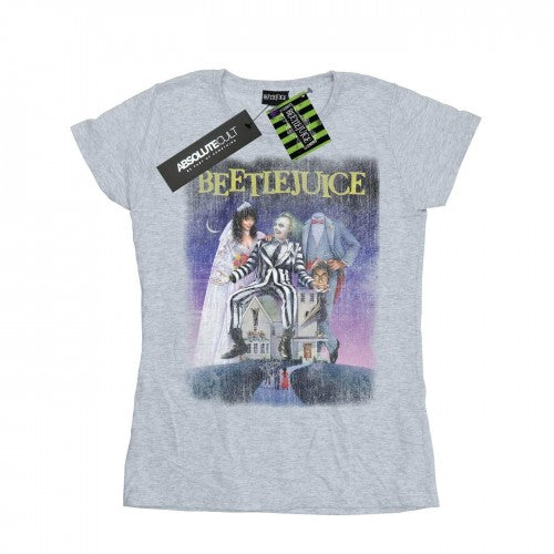 Front - Beetlejuice Womens/Ladies Distressed Poster Cotton T-Shirt