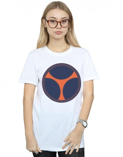 White - Back - Marvel Womens-Ladies Black Widow Movie Taskmaster Distressed Shield Cotton Boyfriend T-Shirt