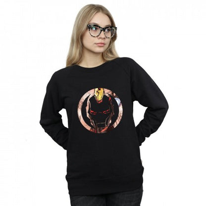 Black - Back - Marvel Womens-Ladies Iron Man Montage Symbol Sweatshirt