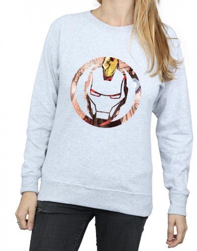 Heather Grey - Side - Marvel Womens-Ladies Iron Man Montage Symbol Sweatshirt