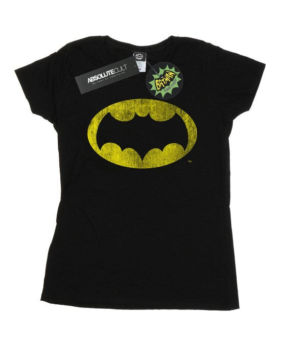 Front - DC Comics Womens/Ladies Batman TV Series Distressed Logo Cotton T-Shirt