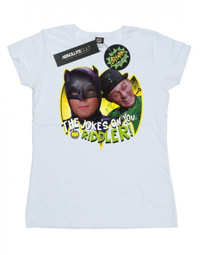 White - Pack Shot - DC Comics Womens-Ladies Batman TV Series The Riddler Joke Cotton T-Shirt