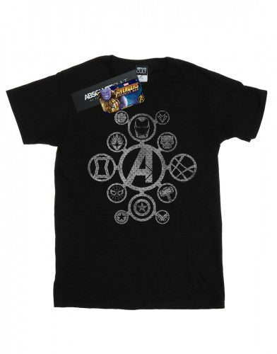 Front - Marvel Mens Avengers Infinity War Distressed Metal Icons T-Shirt