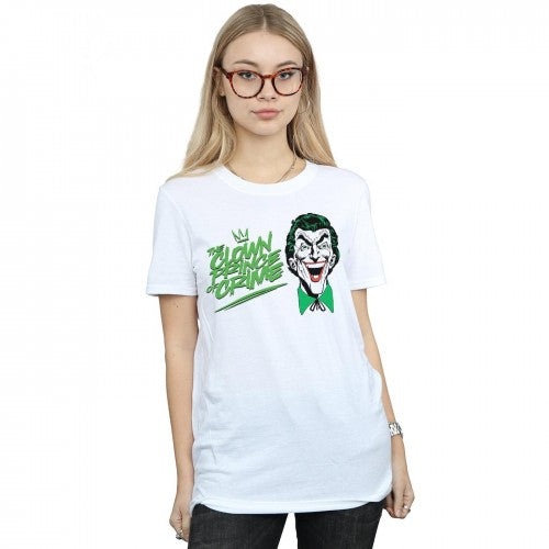 White - Back - DC Comics Womens-Ladies Batman Joker The Clown Prince Of Crime Cotton Boyfriend T-Shirt
