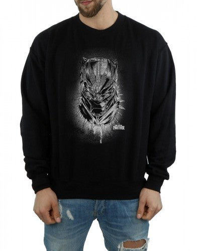 Black - Side - Marvel Mens Black Panther Spray Headshot Cotton Sweatshirt