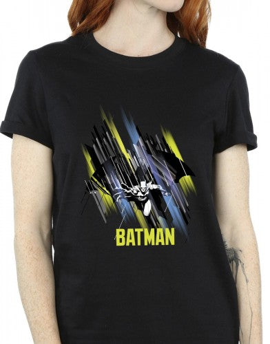 Black - Side - DC Comics Womens-Ladies Batman Flying Batman Cotton Boyfriend T-Shirt