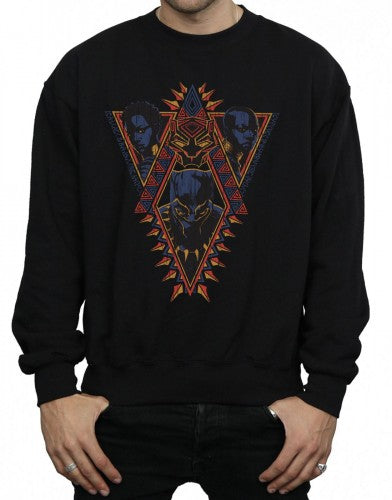 Black - Side - Marvel Mens Black Panther Tribal Heads Cotton Sweatshirt