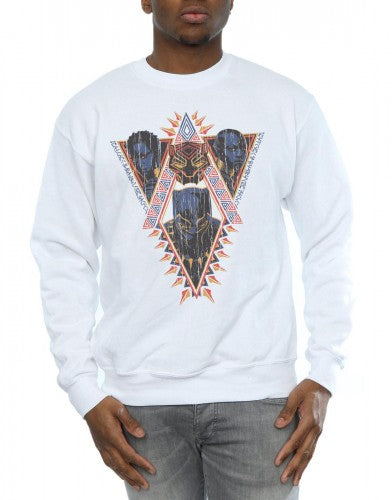 White - Side - Marvel Mens Black Panther Tribal Heads Cotton Sweatshirt
