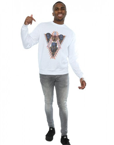 White - Lifestyle - Marvel Mens Black Panther Tribal Heads Cotton Sweatshirt