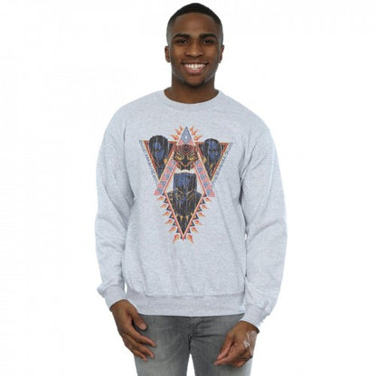 Sports Grey - Back - Marvel Mens Black Panther Tribal Heads Cotton Sweatshirt