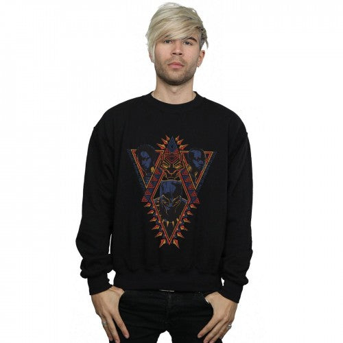 Black - Back - Marvel Mens Black Panther Tribal Heads Cotton Sweatshirt