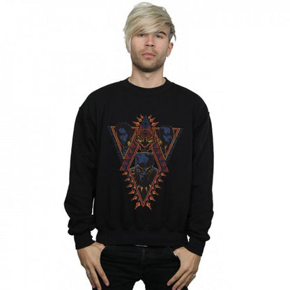 Black - Back - Marvel Mens Black Panther Tribal Heads Cotton Sweatshirt