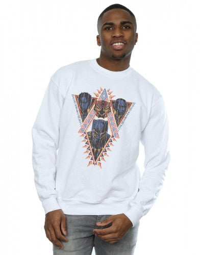 White - Back - Marvel Mens Black Panther Tribal Heads Cotton Sweatshirt