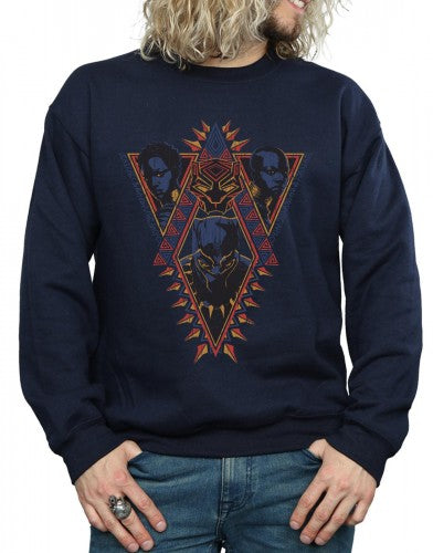 Navy Blue - Side - Marvel Mens Black Panther Tribal Heads Cotton Sweatshirt