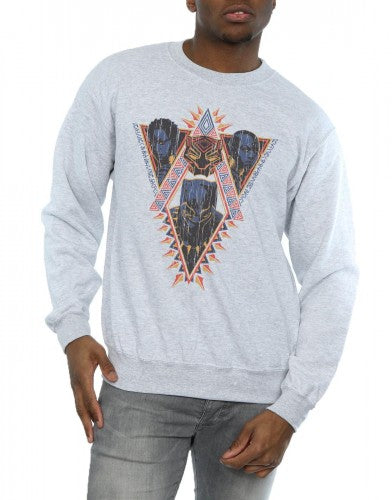 Sports Grey - Side - Marvel Mens Black Panther Tribal Heads Cotton Sweatshirt