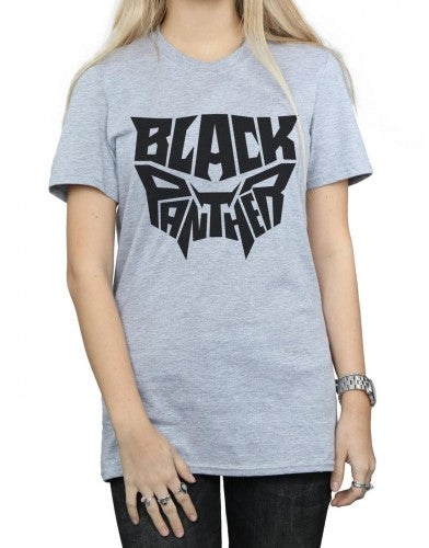 Sports Grey - Side - Marvel Womens-Ladies Black Panther Worded Emblem Cotton Boyfriend T-Shirt