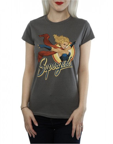 Charcoal - Side - DC Bombshells Womens-Ladies Supergirl Badge Heather T-Shirt