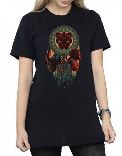Black - Side - Marvel Womens-Ladies Black Panther Totem Cotton Boyfriend T-Shirt