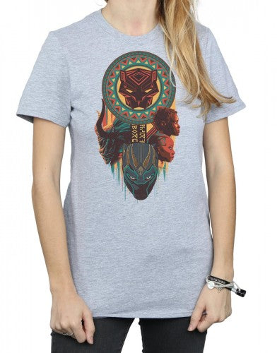 Sports Grey - Side - Marvel Womens-Ladies Black Panther Totem Cotton Boyfriend T-Shirt