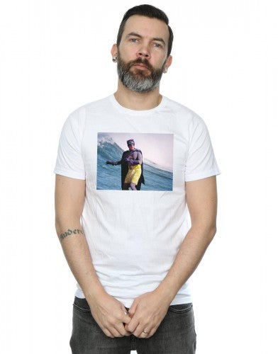 White - Back - DC Comics Mens Batman TV Series Surfing Still T-Shirt