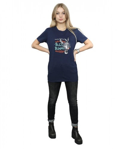 Navy Blue - Close up - Looney Tunes Womens-Ladies Bugs Bunny Vintage Cotton Boyfriend T-Shirt
