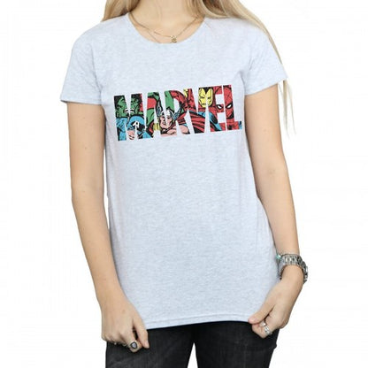 Front - Marvel Womens/Ladies Infill Character Logo Boyfriend T-Shirt