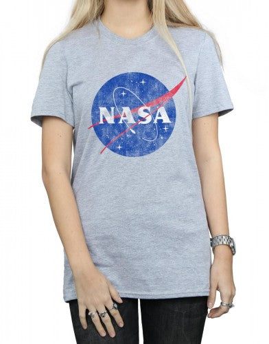 Sports Grey - Side - NASA Womens-Ladies Classic Insignia Logo Boyfriend T-Shirt