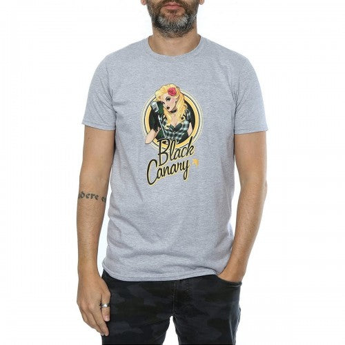 Front - DC Bombshells Mens Black Canary Badge Heather T-Shirt