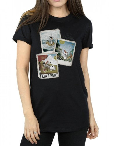 Black - Pack Shot - Frozen Womens-Ladies Olaf Polaroid Cotton Boyfriend T-Shirt