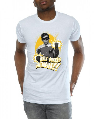 White - Side - DC Comics Mens Batman TV Series Robin Holy Smokes T-Shirt