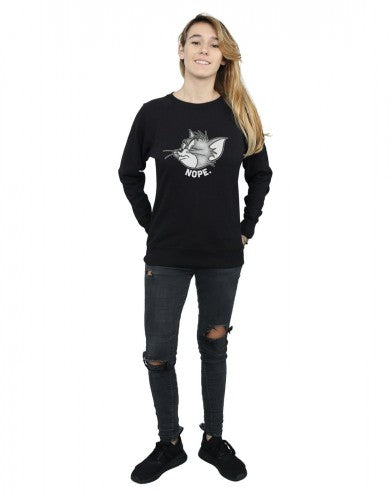 Black - Close up - Tom and Jerry Womens-Ladies Nope Face Cotton Sweatshirt