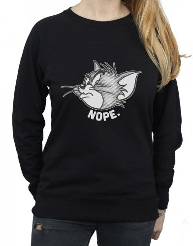 Black - Pack Shot - Tom and Jerry Womens-Ladies Nope Face Cotton Sweatshirt