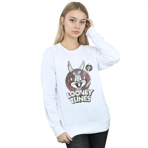 White - Back - Looney Tunes Womens-Ladies Bugs Bunny Logo Cotton Sweatshirt