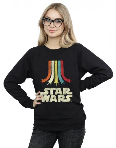 Black - Side - Star Wars Womens-Ladies Retro Rainbow Cotton Sweatshirt