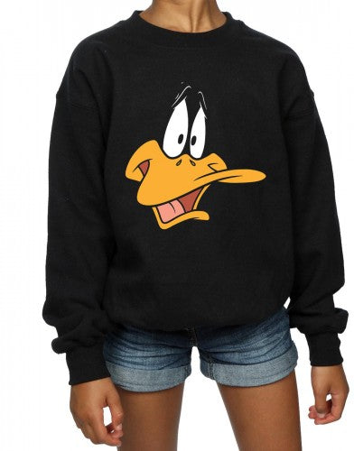Black - Close up - Looney Tunes Girls Daffy Duck Cotton Sweatshirt